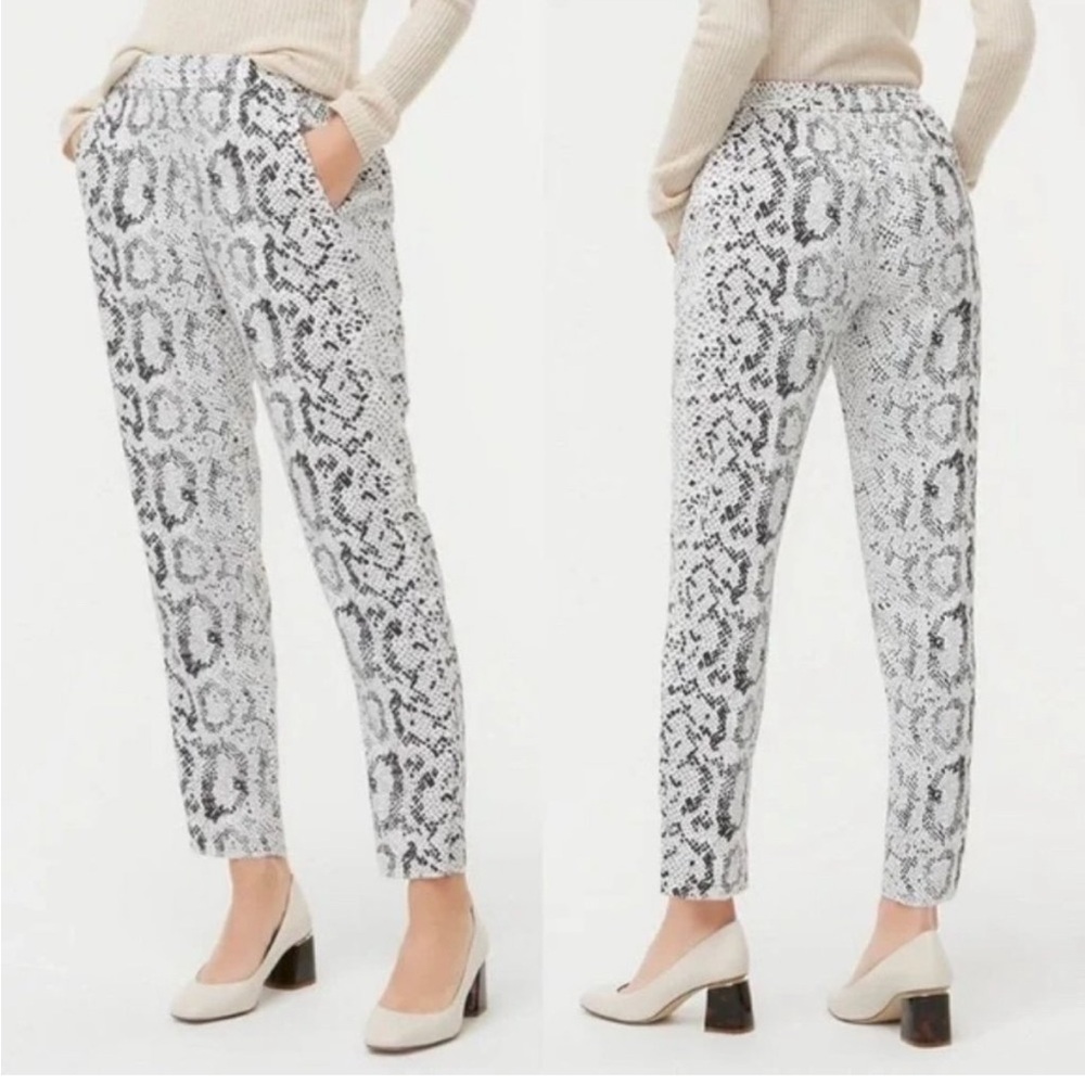 J. Crew Black and White Cropped Snake Print Pants